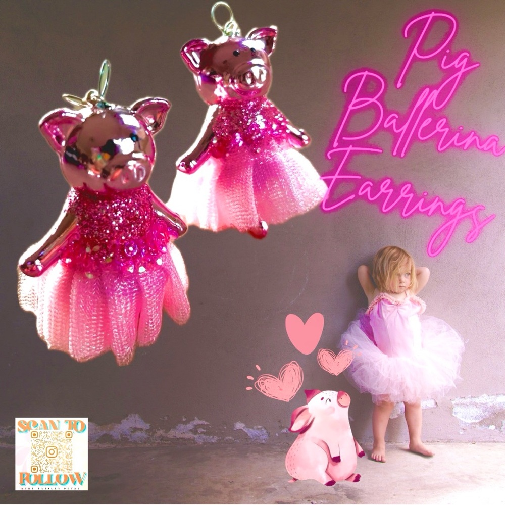 PINK BALLERINA PIG EARRINGS